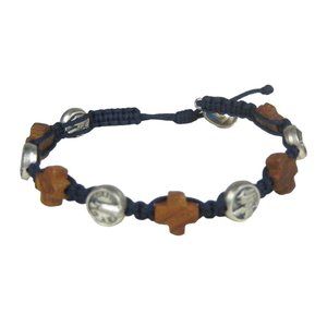 Loreto Macramé Beaded Wooden Cross Bracelet 9 In Silvertone Jewelry Charm